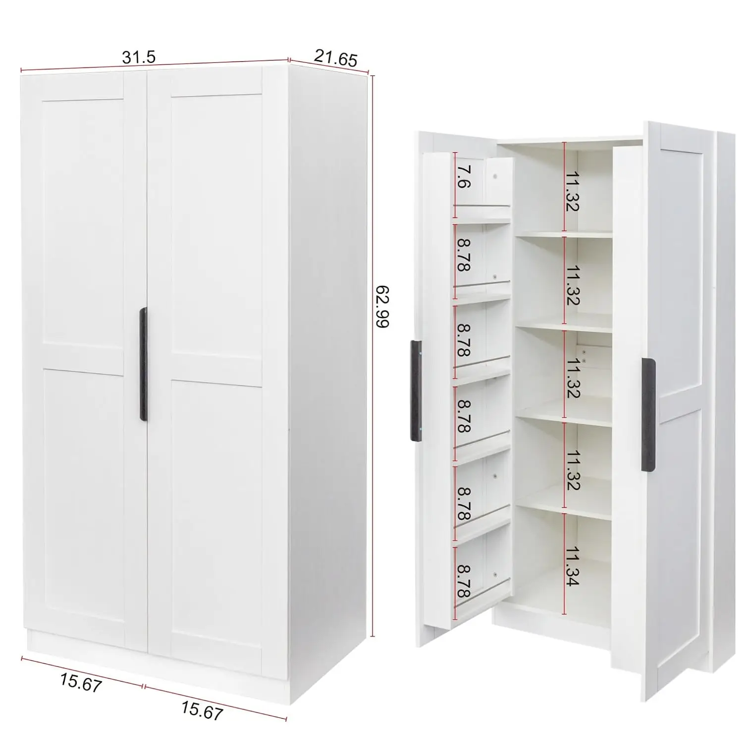 22 inch Deep Kitchen Pantry Cabinet with Fridge Space, White Wood Cupboard 12 Door Shelves Dining Room Furniture, Customized