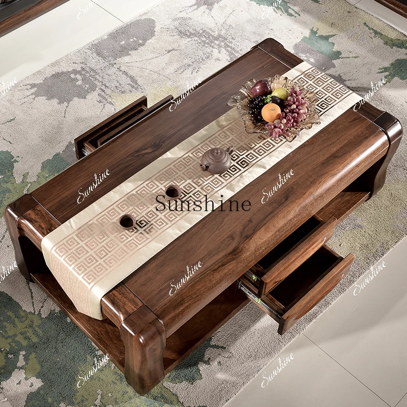 All solid wood high-end black walnut rectangular rounded corner coffee table modern new Chinese furniture  FT