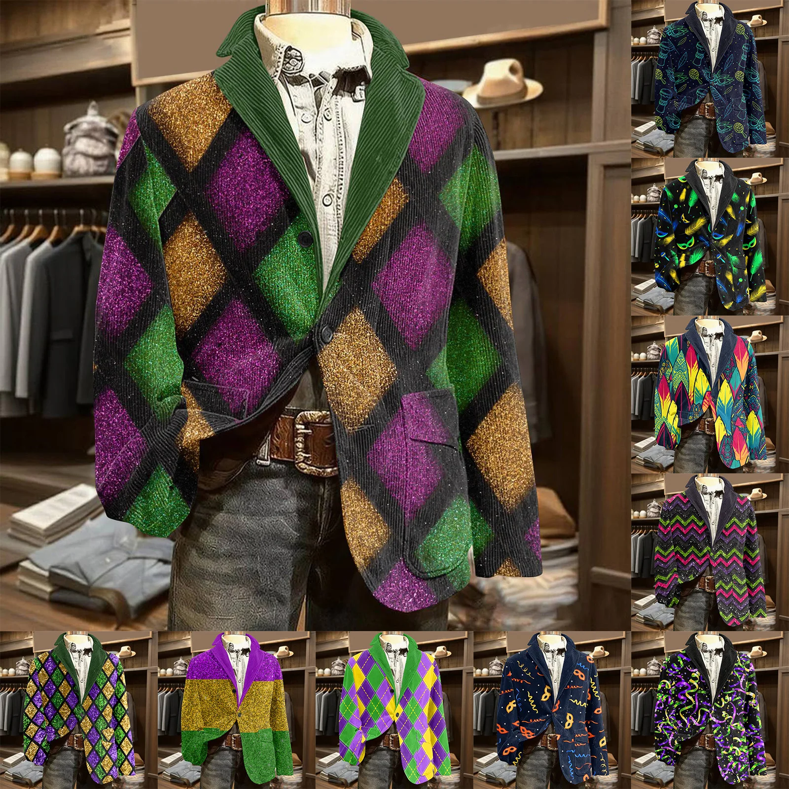 

Corduroy Warm Pocket Suit Carnival Prints Jacket Men'S Solid Color Cardigan Casual Suit Winter Single-Breasted Warm Top Jacket