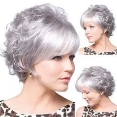 Women's Wig Chemical Fiber Hair Women's Silver Grey Short Curly Hair Headgear Middle-aged and Elderly Wig Cover short wig