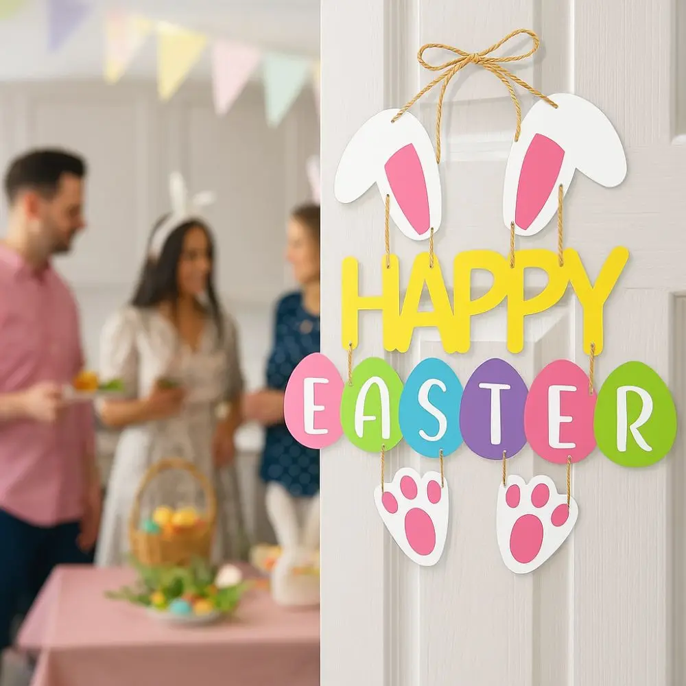 

Photo Props Cartoon Easter Door Hanging Paper Rabbit Bunny Egg Decoration Handmade Colorful Easter Party Door Sign Party Favors