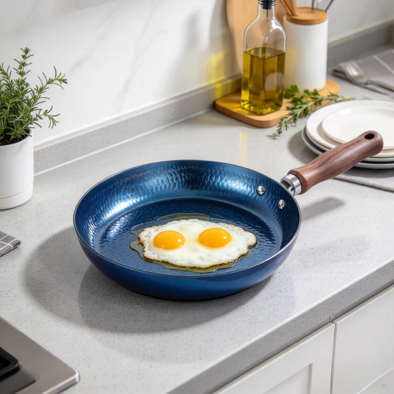 Handmade Iron Skillet, Flat Bottom Uncoated Natural Non-Stick Frying Pan, Thickened Non-Warp Egg Pan, Durable Scratch-Resistant