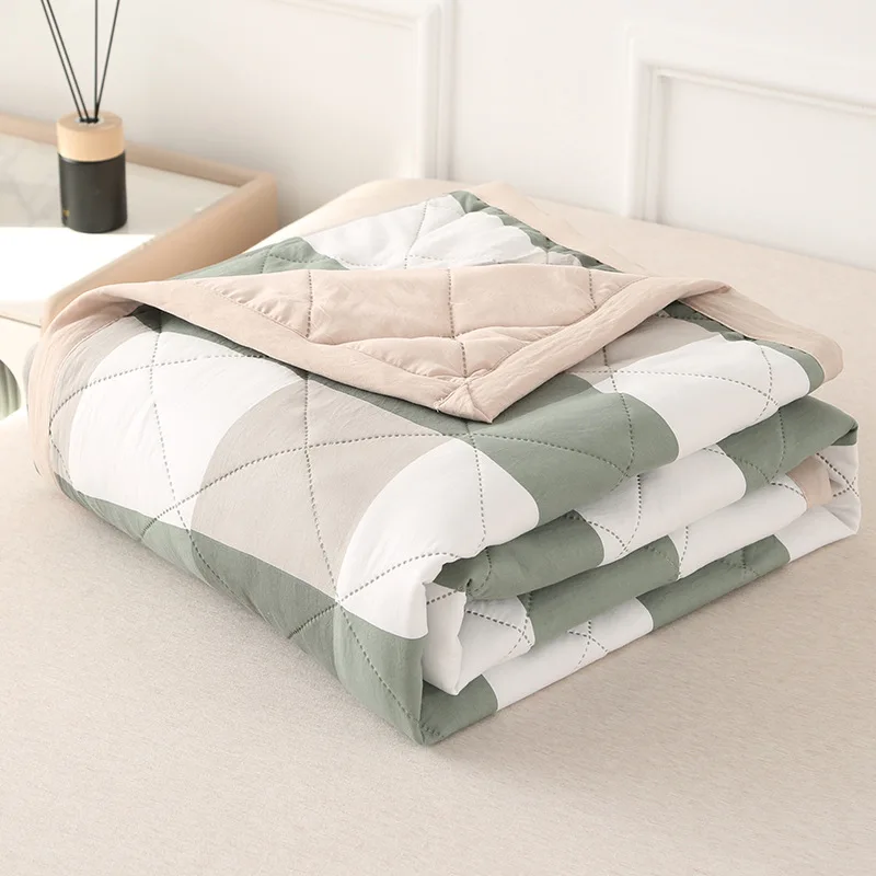 Plaid Summer Quilt Washed Cotton Air Condition Thin Comforter Blanket Bedspread for Single Double Queen King Bed Coverlet