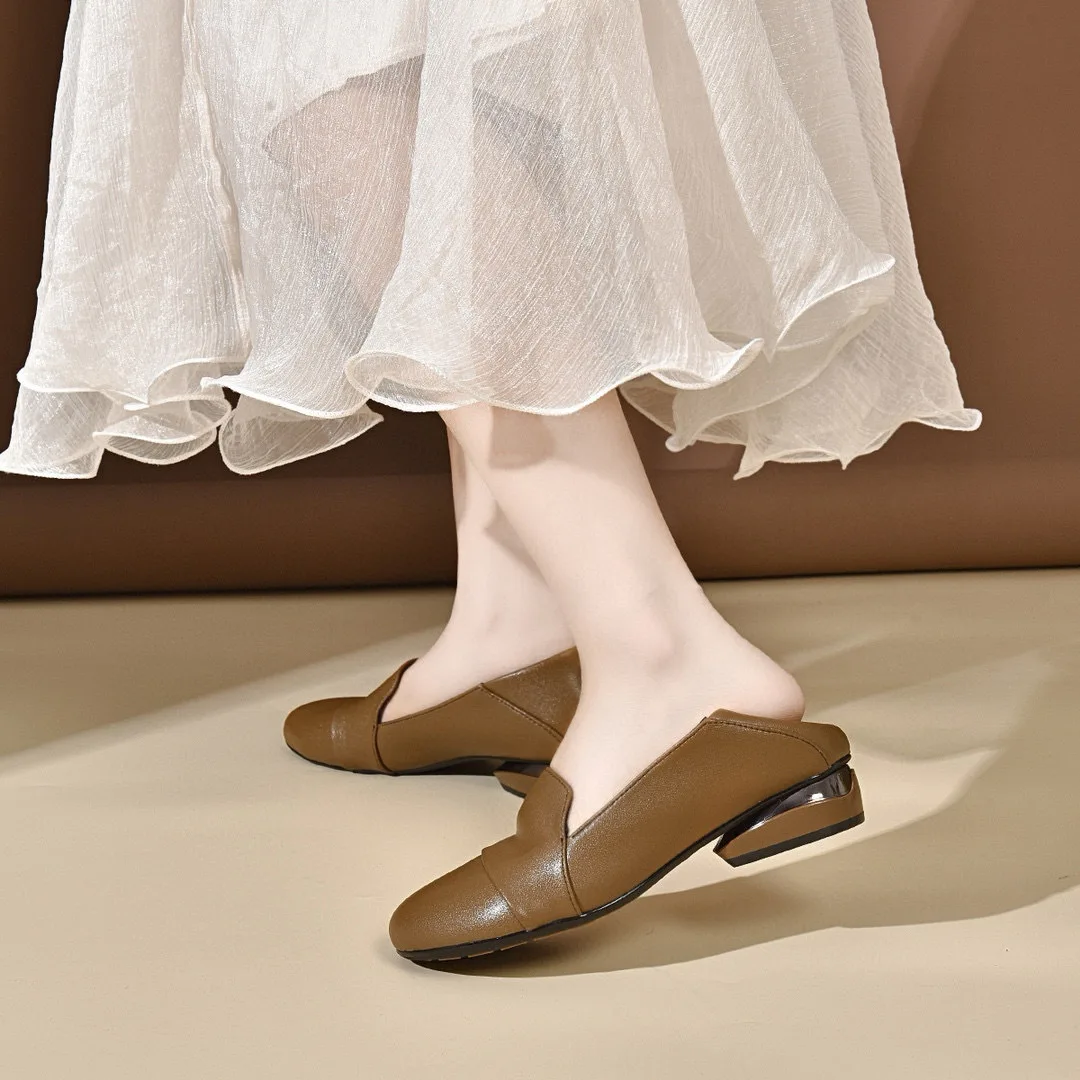 Women's shoes 2026 autumn low heel round toe flat shoes women's work shoes soft leather shallow mouth women's four season shoes