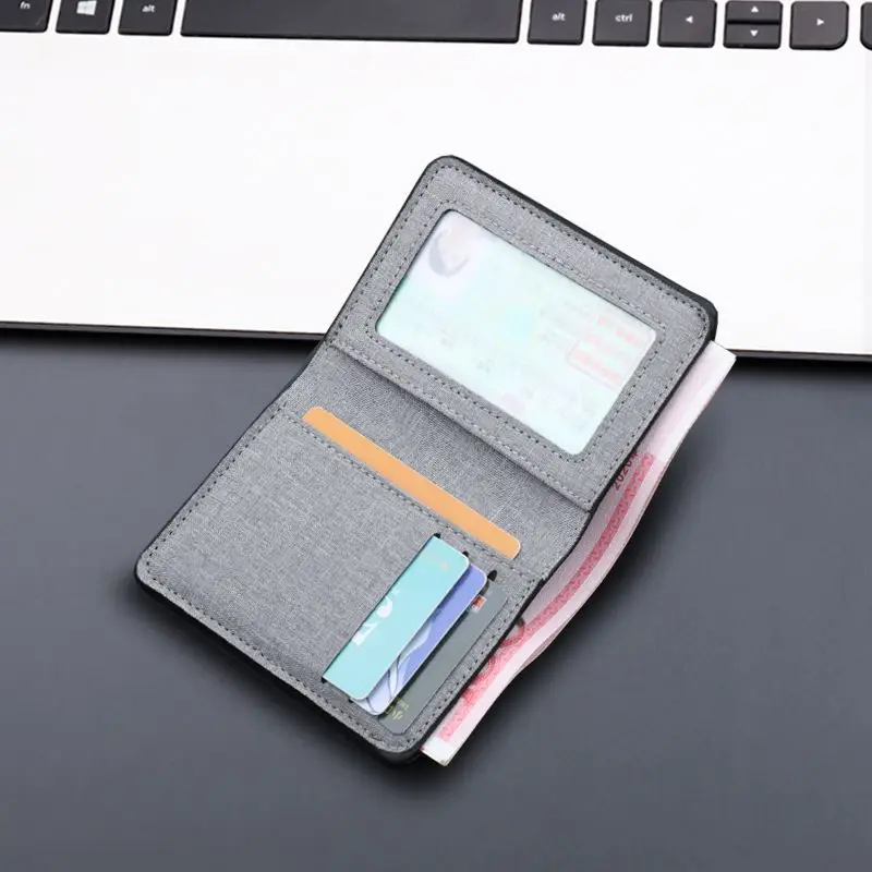 Minimalist Short Canvas Wallet Men's Denim Fabric Slim Wallet Simple Design Casual Style Zipper Closure Unisex Wallet
