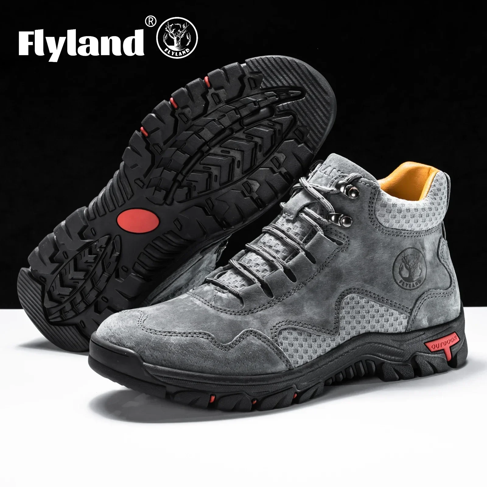 FLYLAND High Top Men‘s Sneakers Casual Ankle Boots Male Genuine Leather Shoes Luxury Men Fashion Dress Shoe