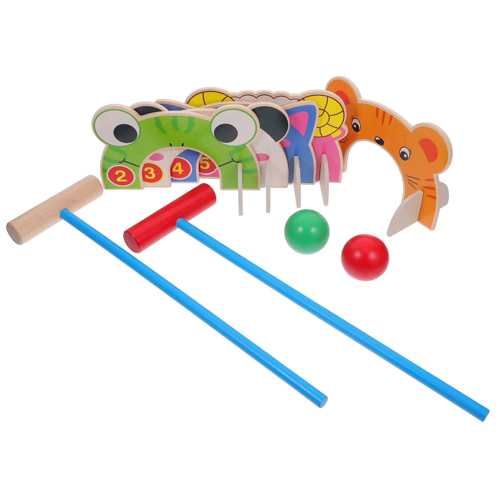

1Set Preschool Croquet Game Cartoon Animal Gates Wooden Mallets Balls Interactive Kids Cognitive Training Set Kids Toys