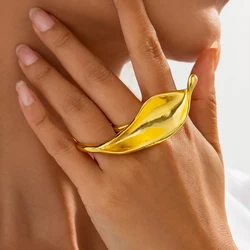 KunJoe Creative Design Smooth Irregular Leaf Open Ring for Women Elegant Geometric Adjustable Knuckle Rings Finger Accessories