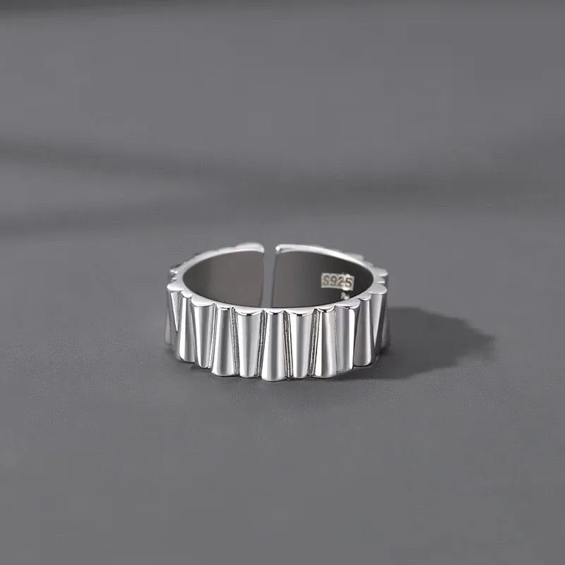 BFCLUB 925 Sterling Silver Rings For Women Men Fine Jewelry Finger Adjustable Open Shinning Strip Ring For Party Birthday Gift