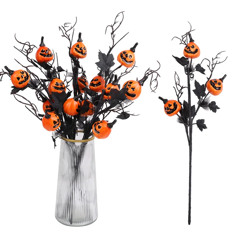 1/6Pcs Halloween Kürbis Zweige Künstliche Schwarze Ahornblatt Blume Stiele Halloween Party Dekoration Für Home DIY Vase requisiten