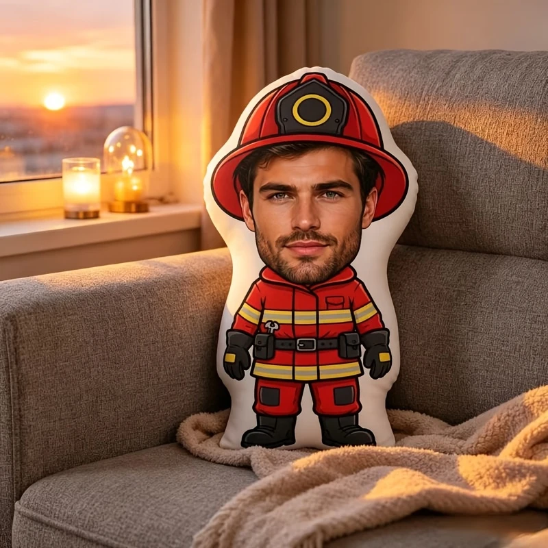 1pc Custom Photo Firefighter Throw Pillow - Personalized Face/Name/Number Plush Cushion Suitable for Birthdays, Christmas Gifts,