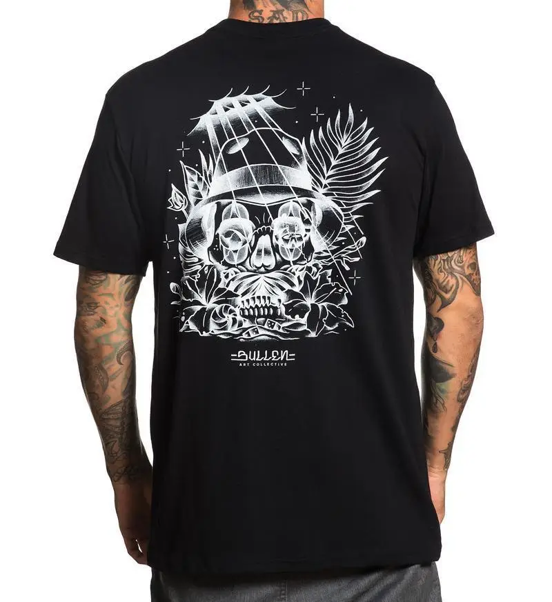 

Sullen Art Collective Overcast Skull Face Flowers Choloha Black Shirt SCM1691