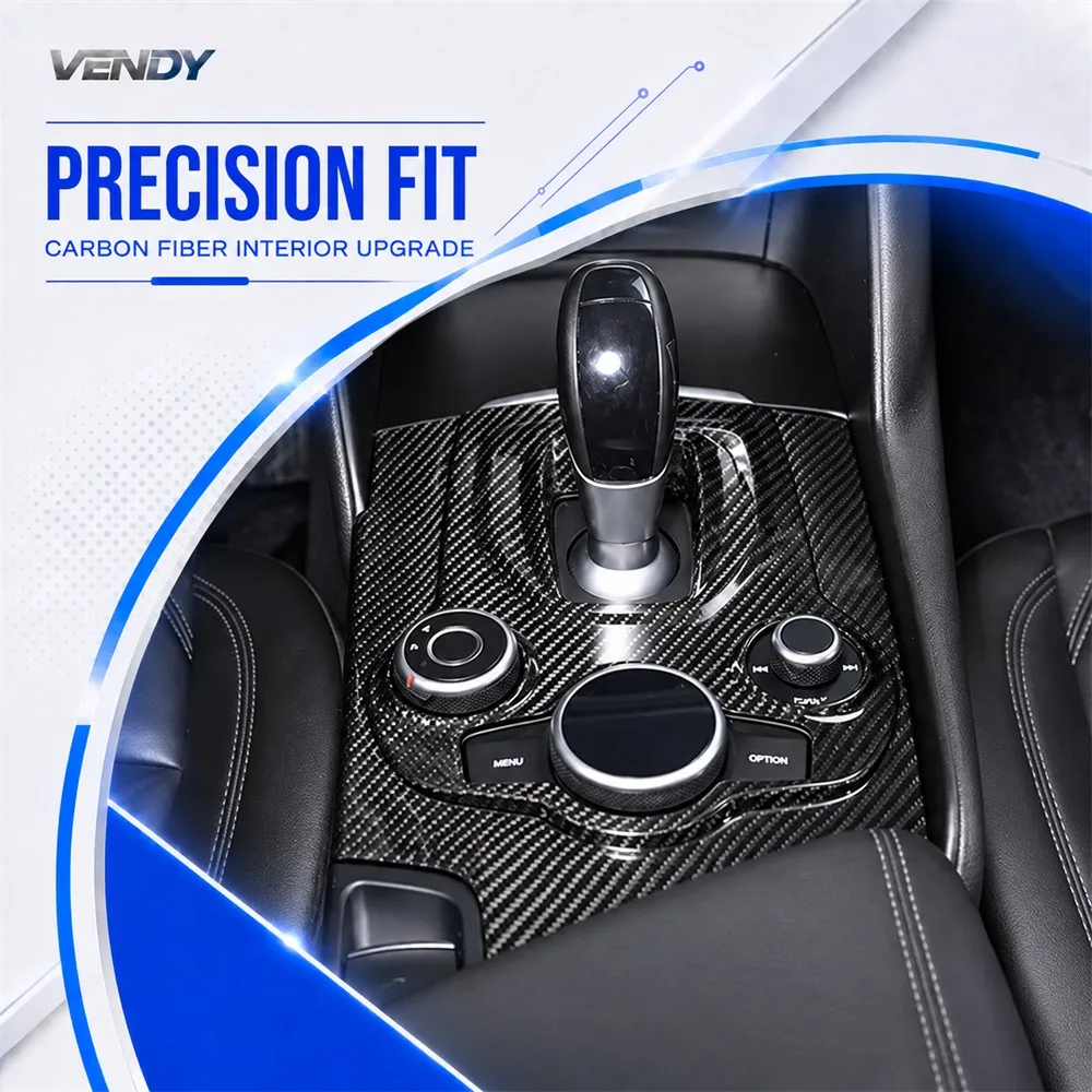 Real Carbon Fiber For Alfa Romeo Stelvio Giulia 2017-2019 Center Console Gear Shift Panel Decor Cover Modified Parts Accessories