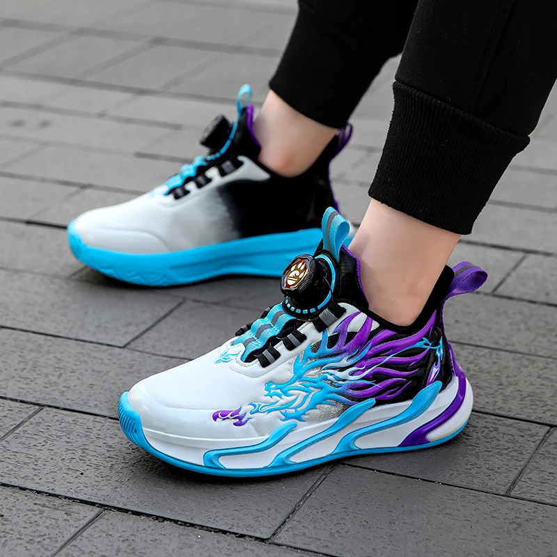 New Waterproof Leather-Top Rotary Buckle Children's Sports Casual Shoes Breathable Running Shoes for Primary School Students