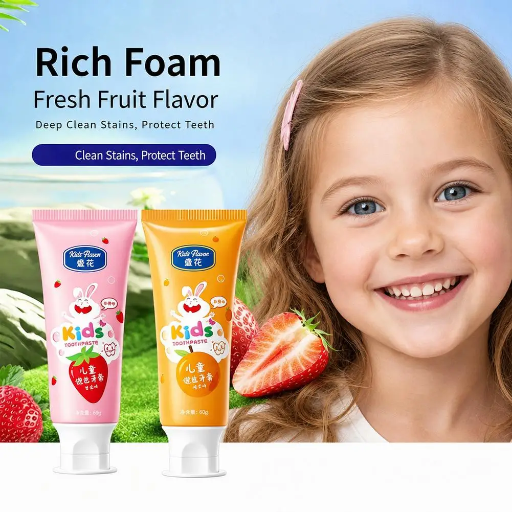 Foam Toothpaste Kids, Toddler Probiotics Toothpaste Orange/ Strawberry Flavored Foam Toothpaste for Children Ages 3 +, Oral Care