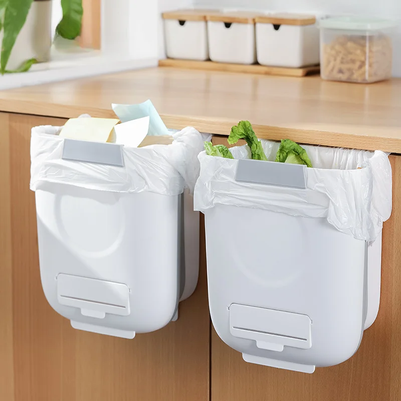 13L Foldable Kitchen Waste Bin Collapsible Hanging Classified Kitchen Trash Can Bucket Car Garbage Bin Household Cleaning Tools