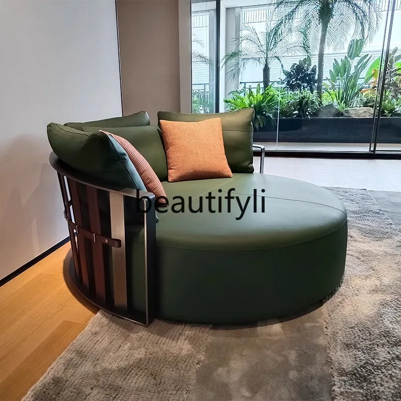 

Italian Style Light Luxury Living Room Single Sofa Chair Post-Modern Minimalist Large Designer Genuine Leather Sofa Chair