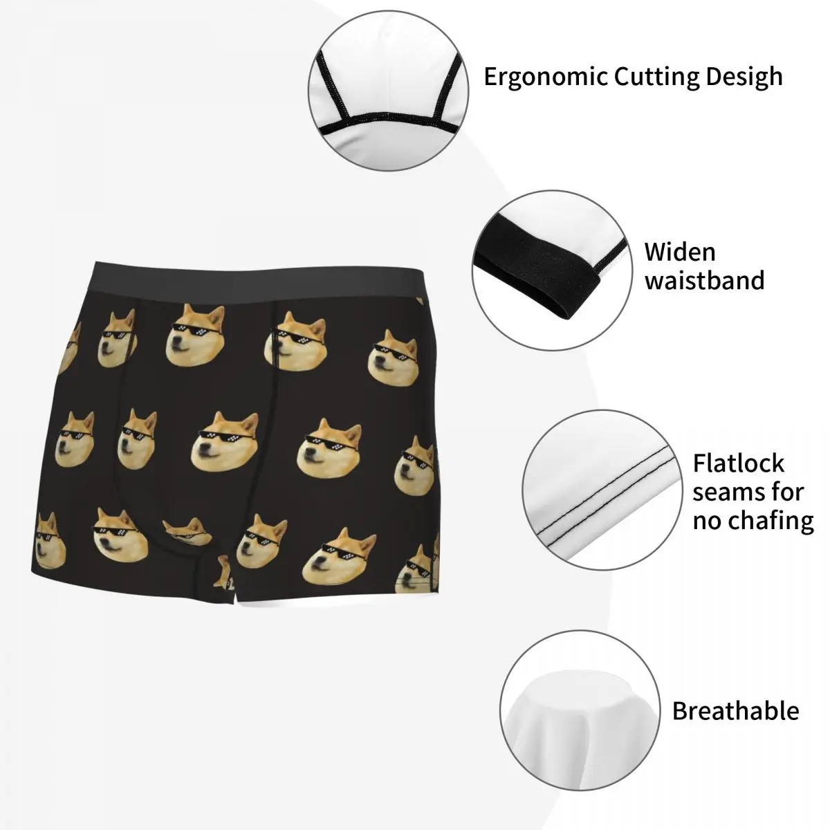 Boxer Underpants Shorts Doge Shiba Inu Memes Panties Men's Breathable Underwear for Homme Man Boyfriend Gifts