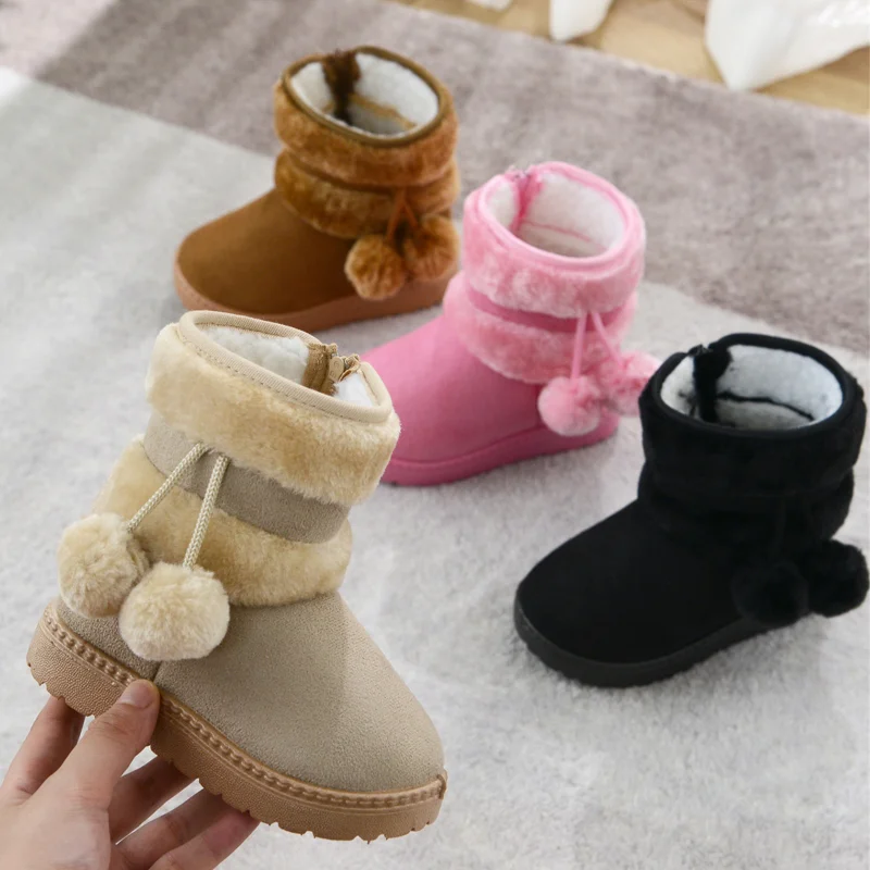 New Girls Snow Boots Winter Comfortable Thick Warm Kids Boots Lobbing Ball Thick Children Autumn Cute Boys Boots Princess Shoes