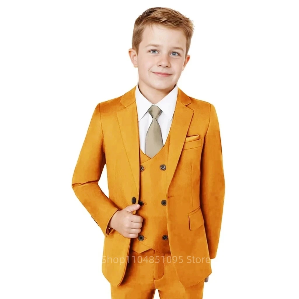 

New Style Solid One Bottom Blazer Flower Boy Suit Kids Wedding Prom Stage Suits Costume Slim Fit Boy 3 Pieces (Jacket+Pant+Vest)