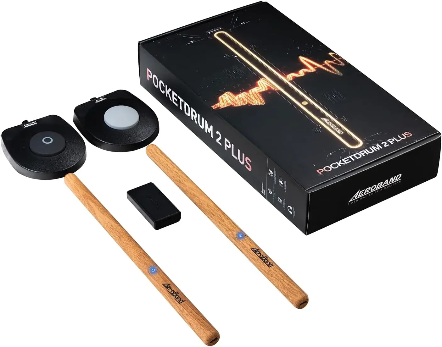 PocketDrum 2 Plus Air Drum Set Air Drumsticks, Virtual Electric Drum Set With Pedals, Bluetooth, MIDI Function, Electro