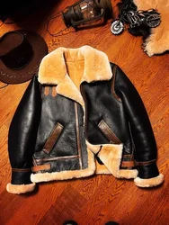 LNY!Top quality .Classic Air Force B3 fur jacket.Men luxury Thick Wool warm shearling coat.real natural fur leather cloth.