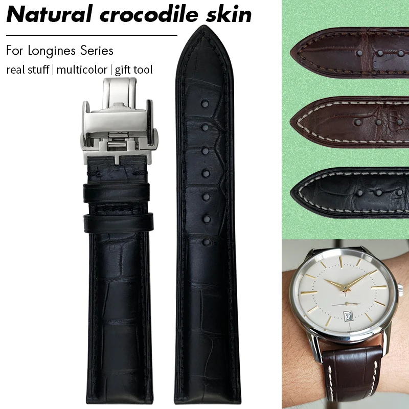 Real Crocodile Skin Watchband 14mm 16mm 18mm 20mm 21mm 19mm for Longines L2 L3 L4 L5 American Alligator Leather Watch Strap