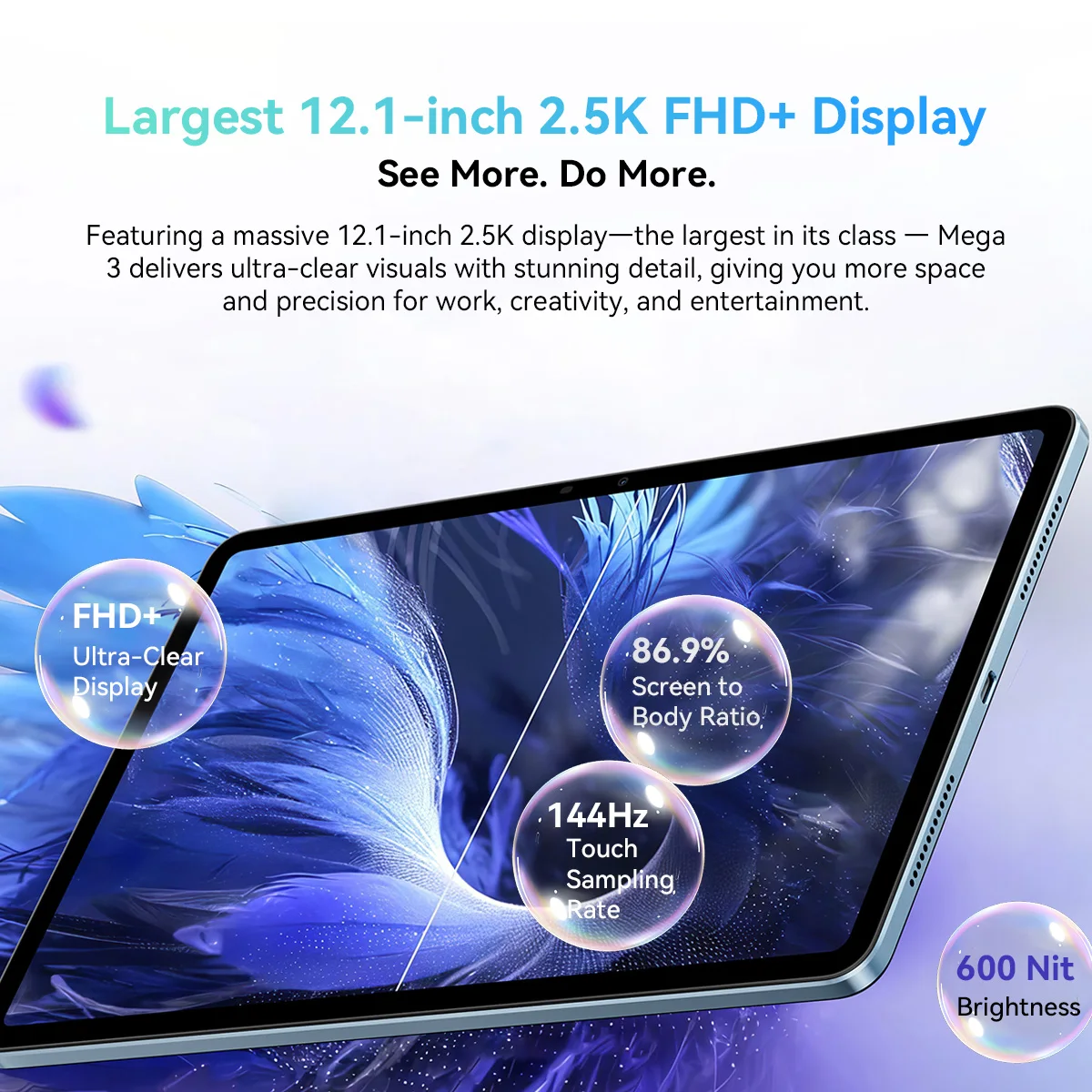 Blackview MEGA 3 Tablet PC 12.1" 2.5K FHD+ Display MTK G100 Octa core 12GB 256GB 8800mAh 50MP Camera 33W Charger Android 15 Pad