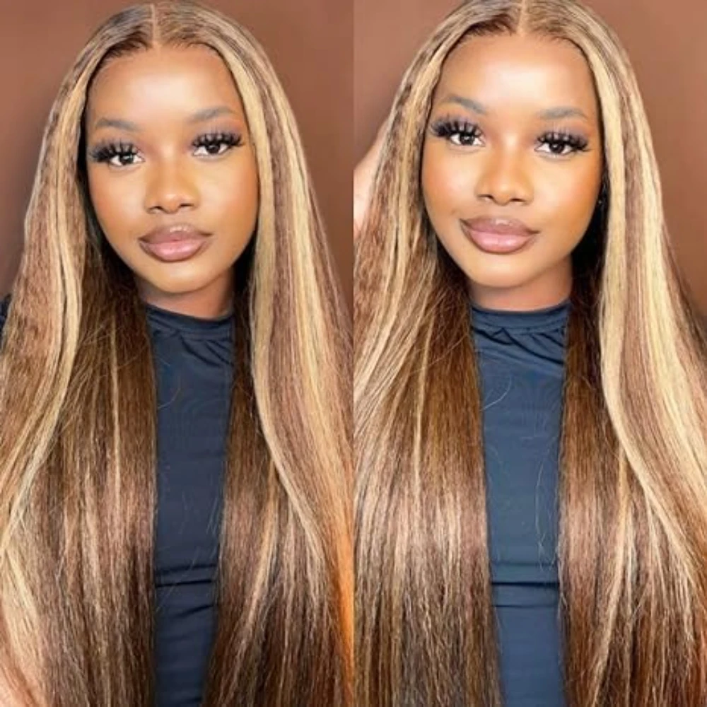 Highlight 13x4 HD Transparent Straight Lace Front Wigs Human Hair Pre Plucked 180% Density 24 Inch Lace Front Wig Human Hair 