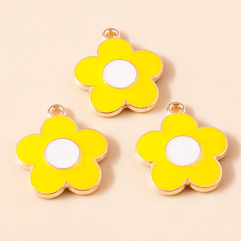 Leslie 10 Stück Emaille-Anhänger in Weiß und Gelb mit Gänseblümchen-Motiv für die Herstellung von Halsketten, Ohrringen, Armbändern, Charms, DIY-Schmuckzubehör – Detail 36