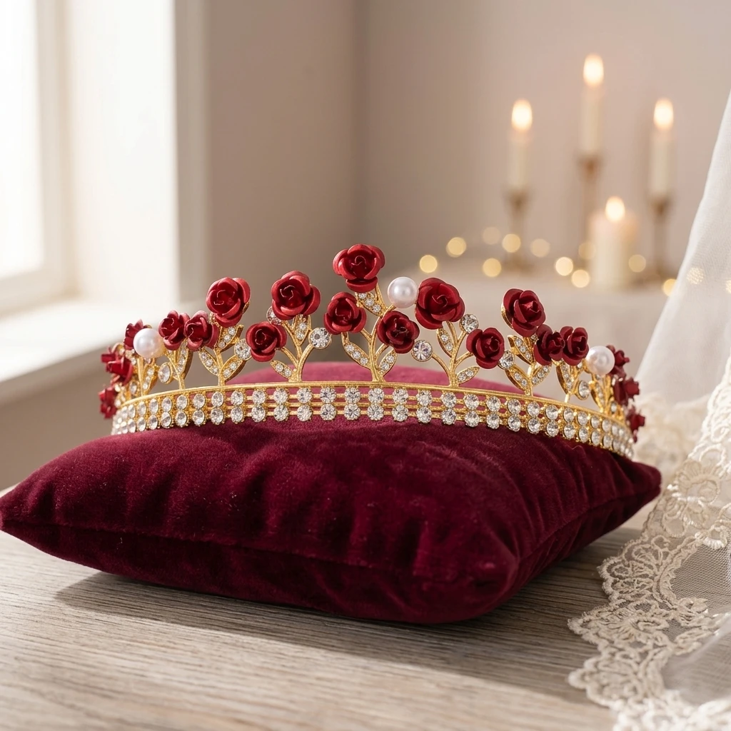 Baroque Ceramic Bridal Crown Rhinestone Prom Diadem Hairpieces Crystal Pearl Rose Crown Tiara Wedding Hair Accessories Jewelry view 3
