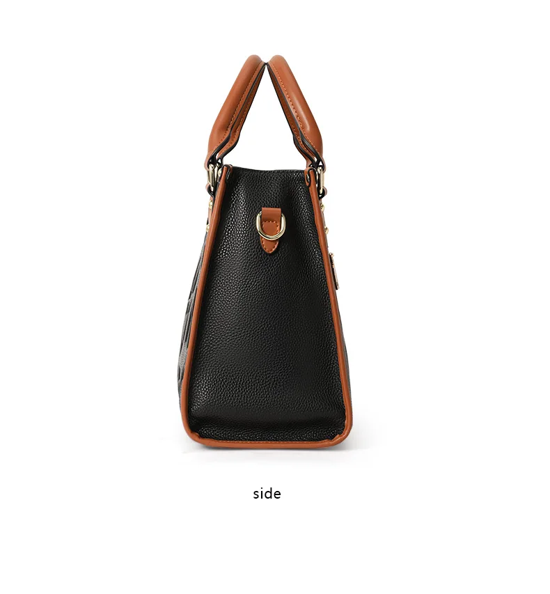 Große Kapazität Multi-Taschen Rindsleder Damen Tragetasche Buchstaben-Prägung Farbblock Handtasche Tragbare Schulter-Pendlertasche – Detail 9
