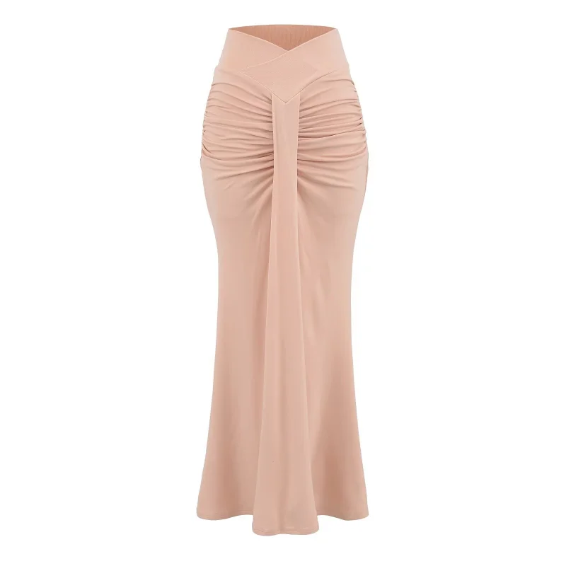 กระโปรงทรงเอความยาวปานกลาง ดีไซน์เซ็กซี่ เอวสูง ทรงเข้ารูป กระโปรงทรงหางปลา ผ้าโพลีเอสเตอร์ ดีไซน์คอวี สำหรับฤดูใบไม้ร่วงและฤดูหนาว