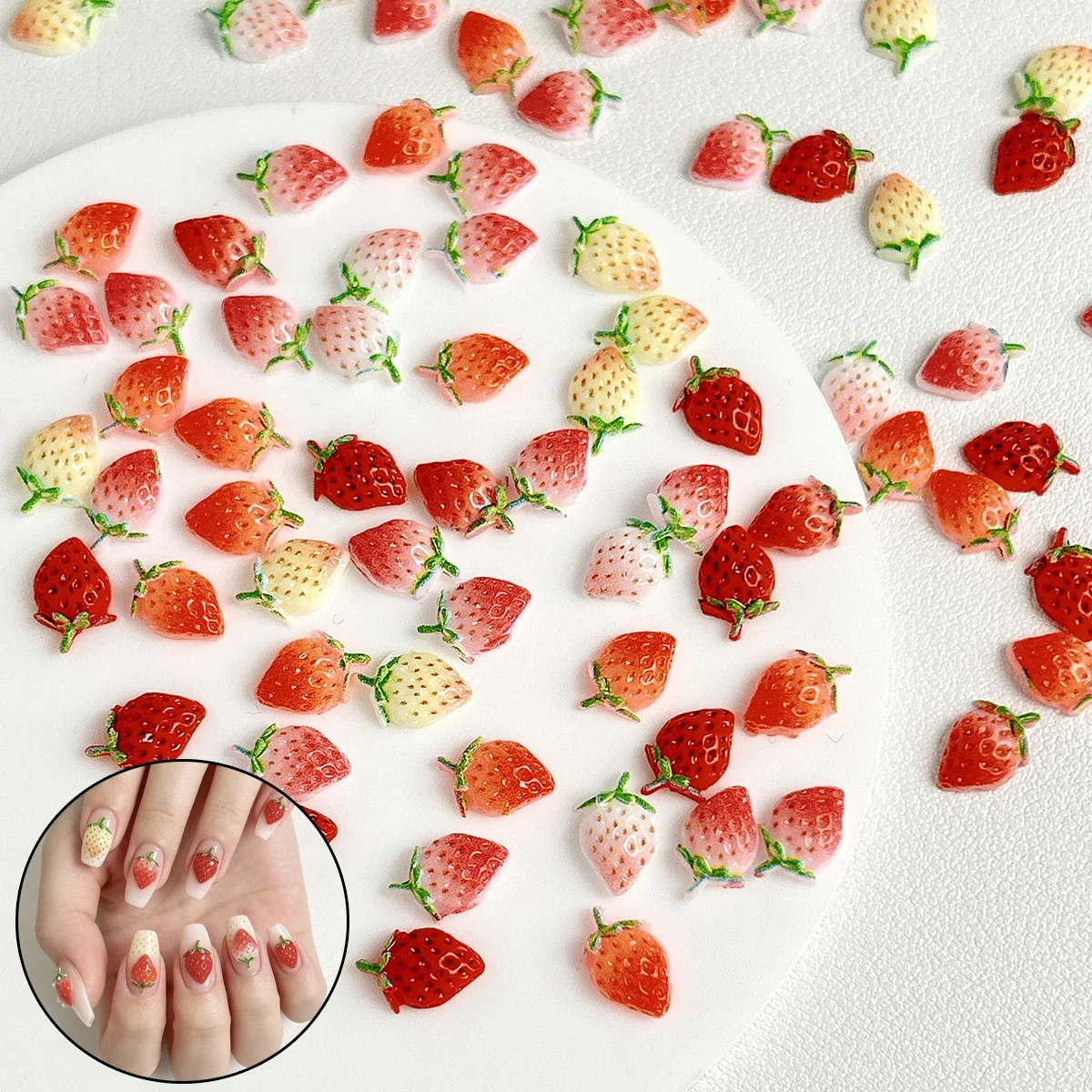 30Pcs Cute Cartoon Strawberry Resin Nail Charms 3D Realistic Fruit Decor For DIY Nail Art Press‑On Nails Making Supplies