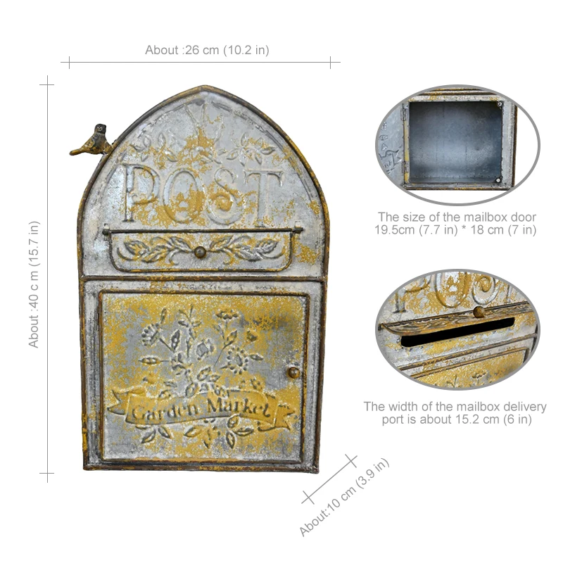 Farmhouse Post Wall Mounted Metal Mailbox For Leaving Message Vintage Style Letter Box Outdoor Decoration Crafts