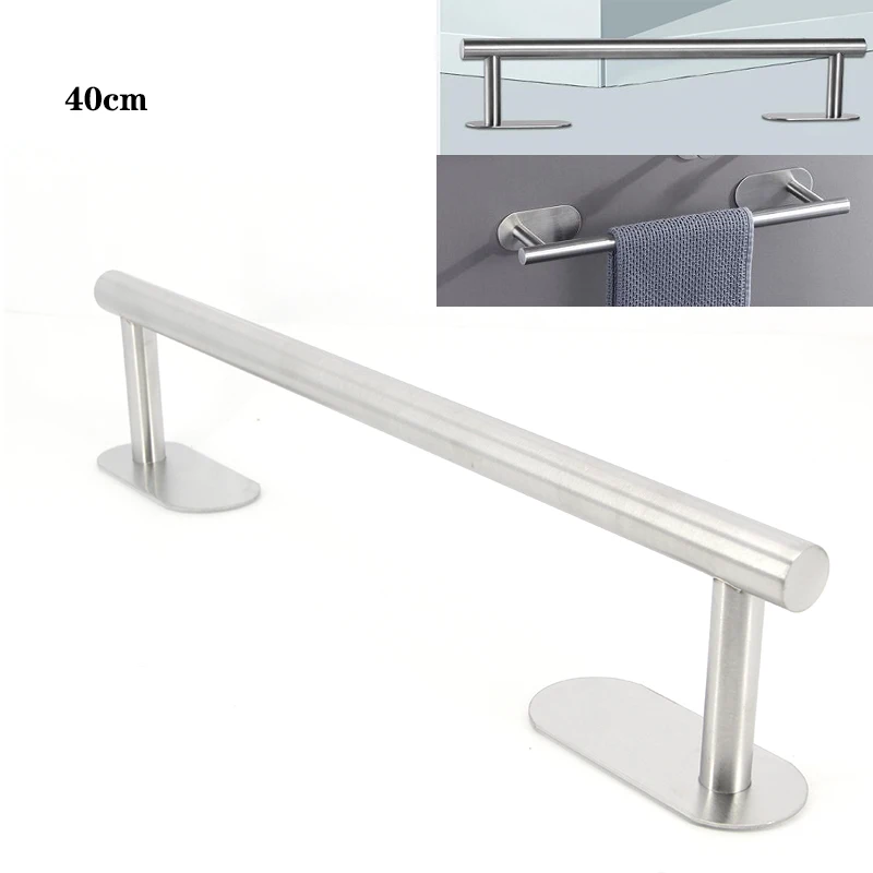 40cm silver Towel Holder Stainless Self Adhesive Rail No Drilling punching free Kitchen Rack Wall Hanging Bathroom Hardware o1