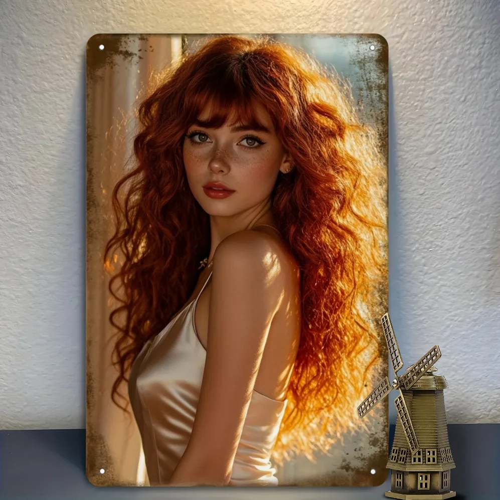 Vintage Pinup Girl Metal Sign, 2D Retro Beauty Wall Plaque 20x30cm, Decor for Bedroom Bar Club Man Cave, Rustic Gift