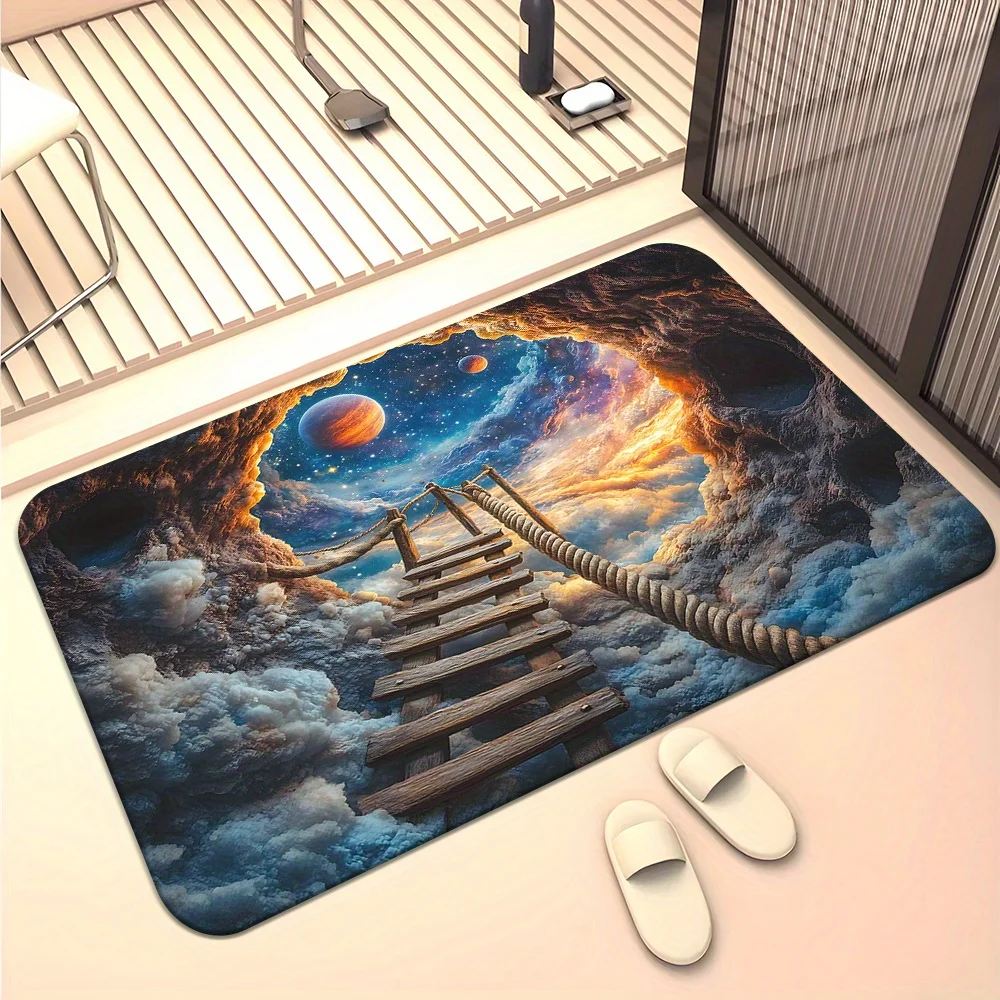 Galaxy Space Bath Mat Starry Sky Planet Floor Mat Non Slip Bathroom Rug Soft Carpet Welcome Mats for Front Door Home Decor
