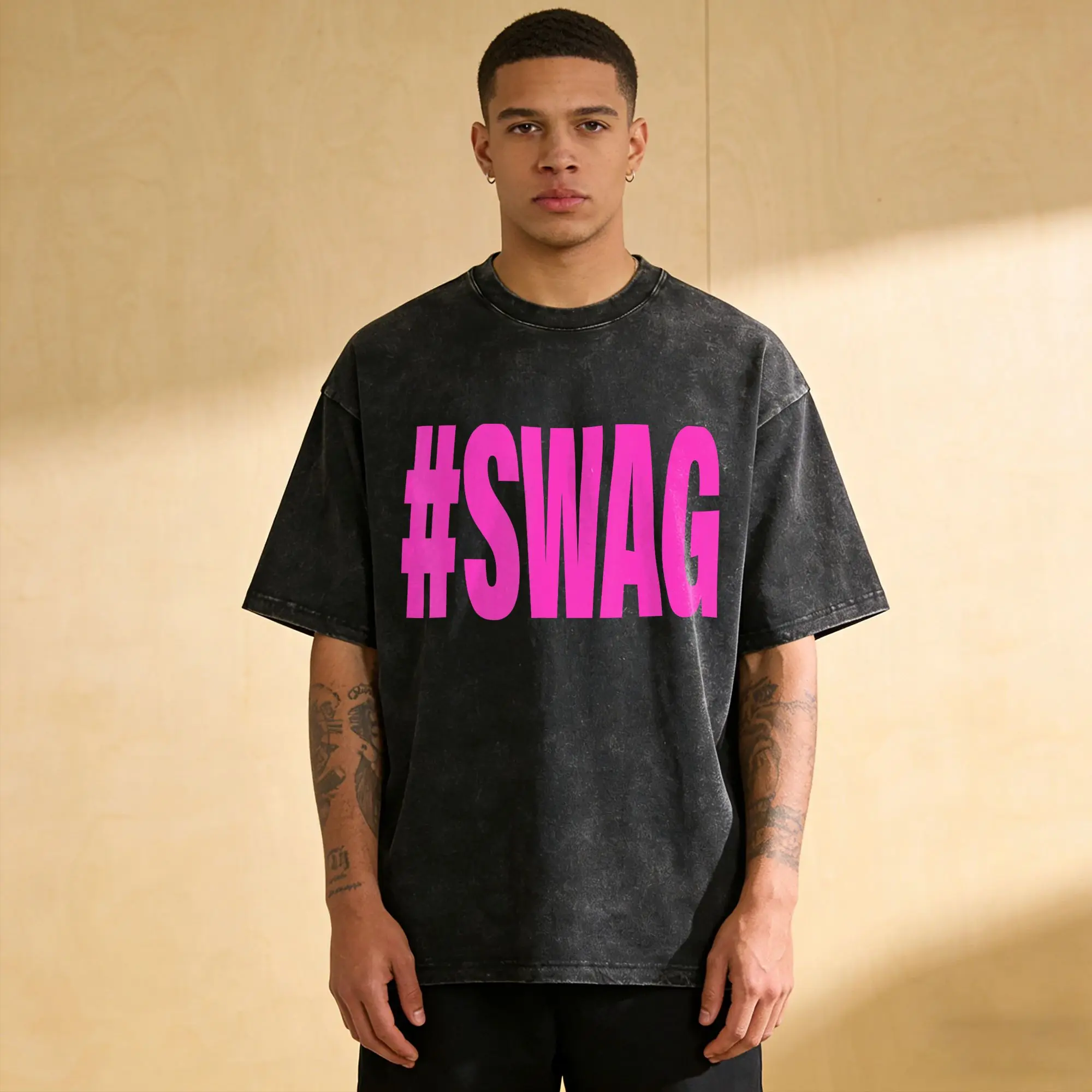 Man T Shirt Hashtag Swag Washed T-Shirts Harajuku  Summer Tees Aesthetic Simple Cotton Tops Gift