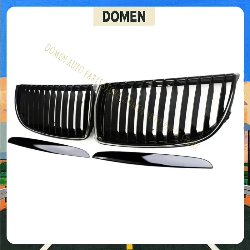 DOMEN Car Grille Grill Front Kidney Gloss Black Single Slat For BMW E90 E91 Pre-Facelift 2005 2006 2007 2008 Racing Grill Hood E