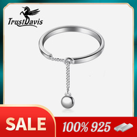 TrustDavis Authentic 100% 925 Sterling Silver Beads Chain Open Finger Ring For Women Girls Sterling Silver Jewelry Gift DS1891