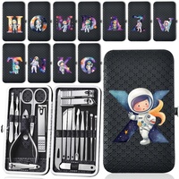 19 Pcs Nail Clippers Set Storage Box Versatile Nail Clippers Set Portable Nail Tools Kit Personal Care Astronaut Letter Pattern