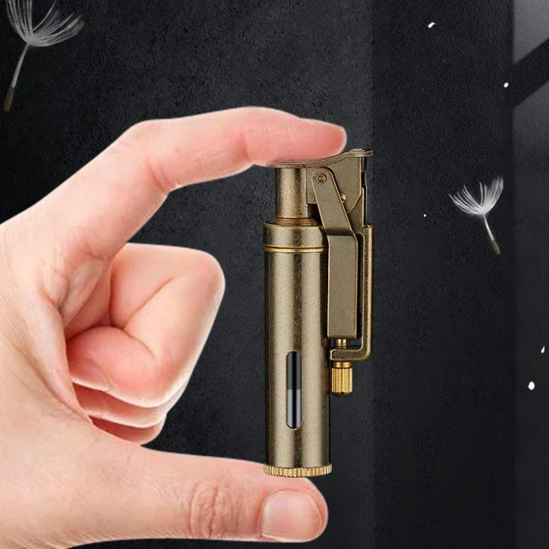 Pure Copper Vintage Cotton Oil Lighter, Grinding Wheel Ignition, One-key Ignition Belt Opening Lid, Personalized Gift for Men