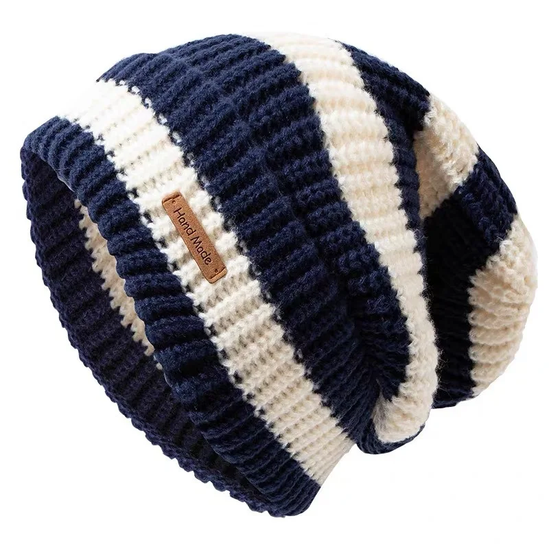 Female Streetwear Skullies Beanies for Women Slouchy Winter Hat Fashion Stripe Stitching Soft Knit Hats Cap Cozy