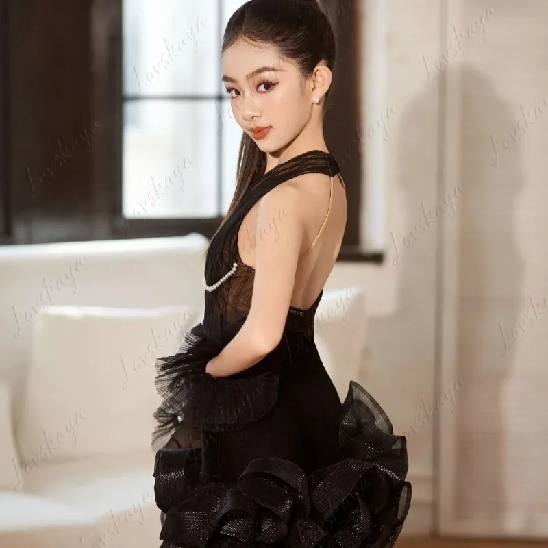 

New Dance Costume - Latin Dance Practice Outfit with Elegant Pearl Lace Skirt, Exuding Elegant Charm for Girls and Adults.