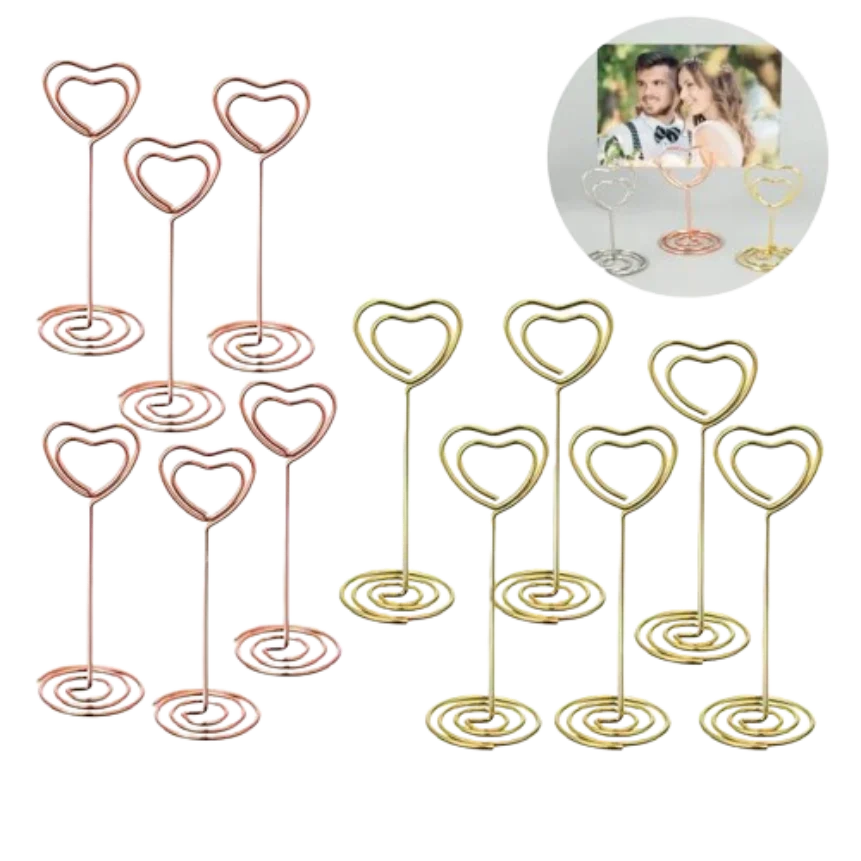 5PCS Place Card Clamps Stand Metallic Rose Gold Heart Shape Photos Clips Paper Clamp Table Numbers Holder Desktop Decoration