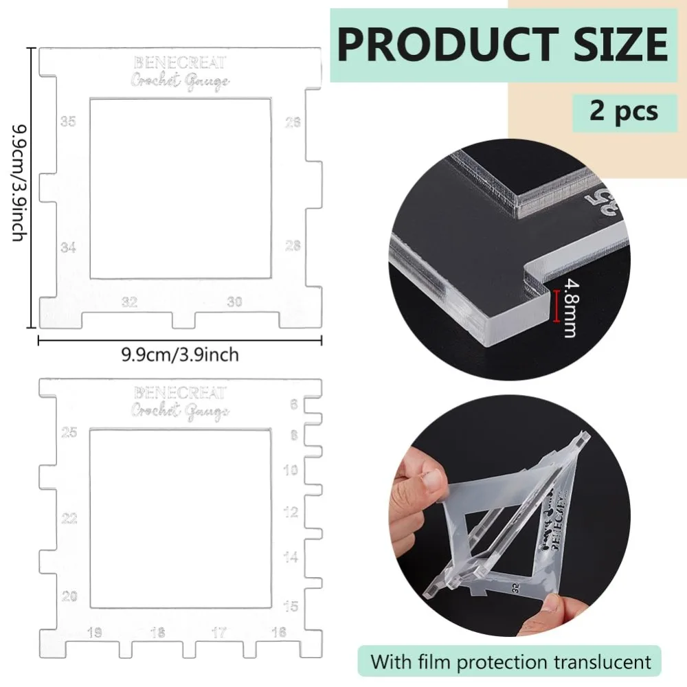 2pcs Acrylic Knitting Gauge Rulers 3.8x3.8inch Crochet Hook and Yarn Wrap Per Inch Guide Knitting Tool for Spinners Yarn