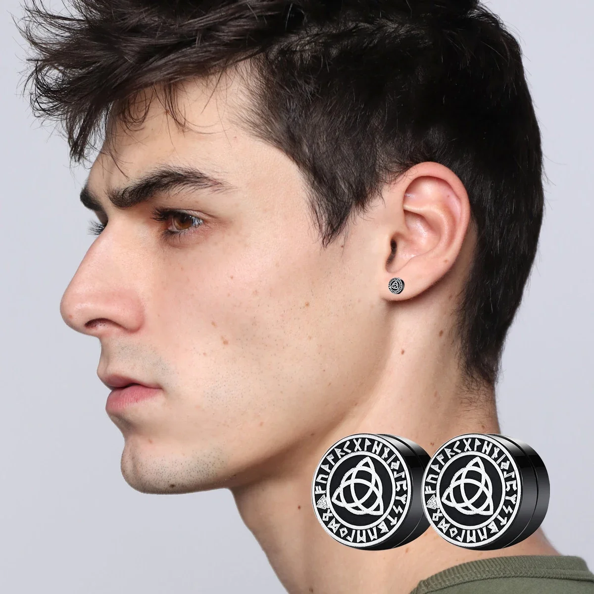 Gothic Punk Nordic Viking Mens Strong Magnet Magnetic Earrings Stainless Steel Non Piercing Ear Studs Fake Earring for Boyfriend