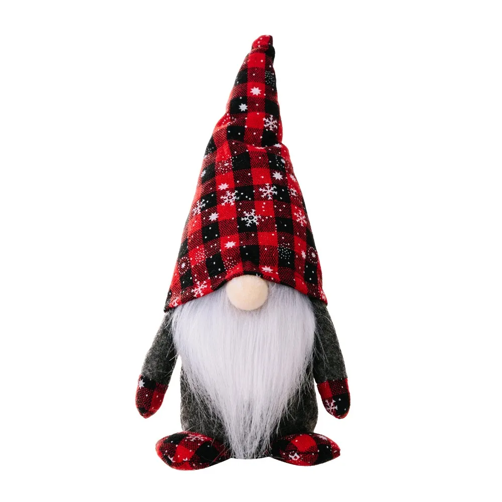 

Cute Christmas Checkered Gnome Doll Red Black Cartoon Faceless Gnome Ornaments Exquisite Plush Merry Christmas Decoration