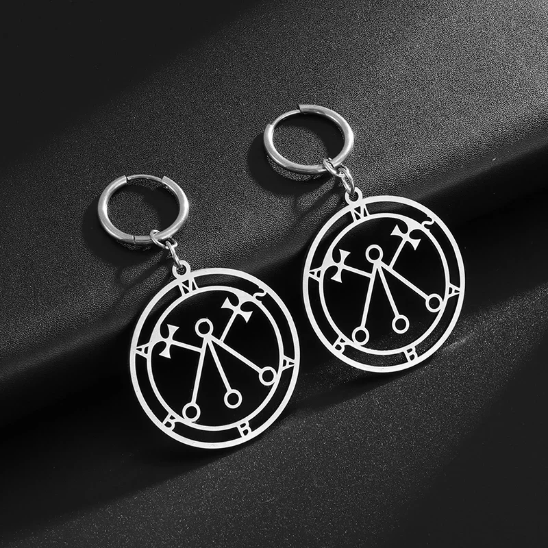 Stainless Steel Retro Gothic Demonic Manifesto Symbol Hypoallergenic Earrings Men Women Punk Trend Alternative Jewelry